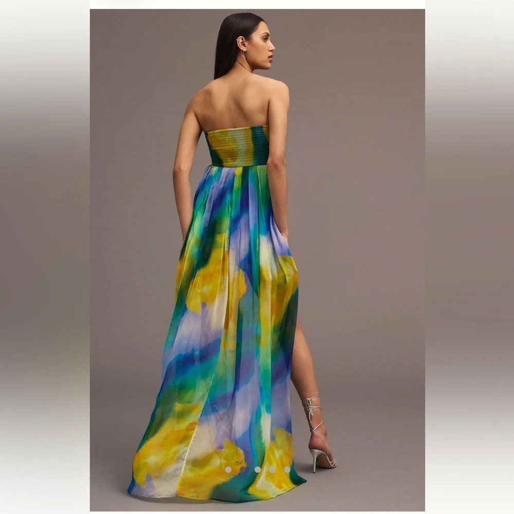 Anthropologie Vineet Bahl Strapless Watercolor-Print High-Low Dress Medium